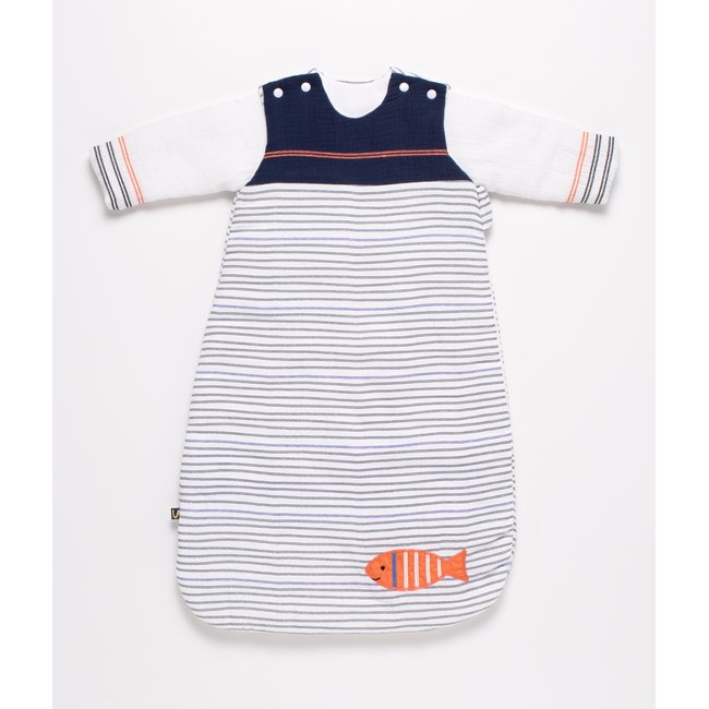Gigoteuse bébé hiver à manches amovibles marinière blanc/bleu <span itemprop=
