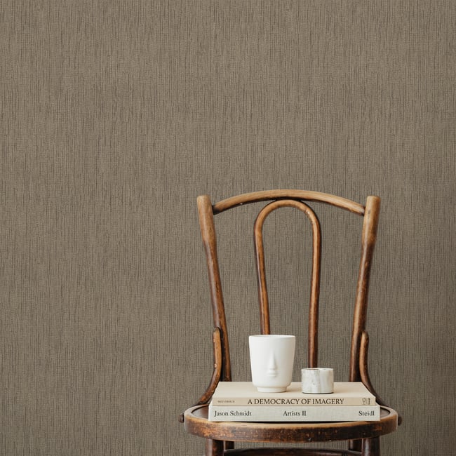 Papier peint Effet tissage structuré doux Couleur marron grisé <span itemprop=