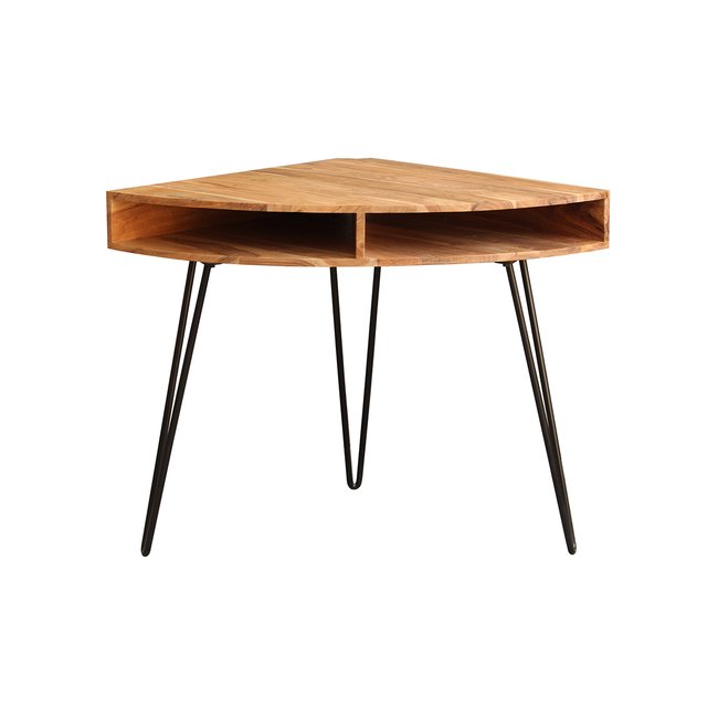 Bureau d'angle avec rangements bois massif et métal noir L75 cm GOSBY Couleur bois brut <span itemprop=