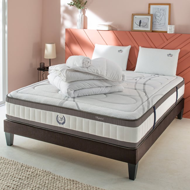 Ensemble Matelas+sommier Ressorts SIGNATURE + accessoires Couleur blanc <span itemprop=