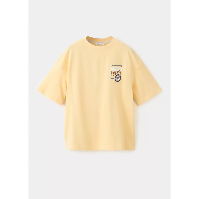 T-shirt 100 % coton motif jaune pastel <span itemprop=