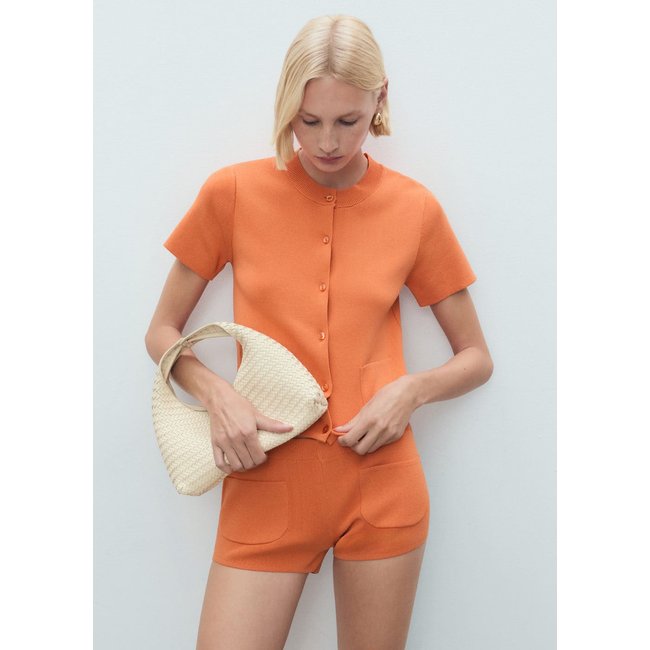 Cardigan maille poches orange <span itemprop=