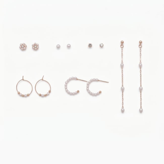 Set 6 paires de boucles d'oreilles à perles doré <span itemprop=