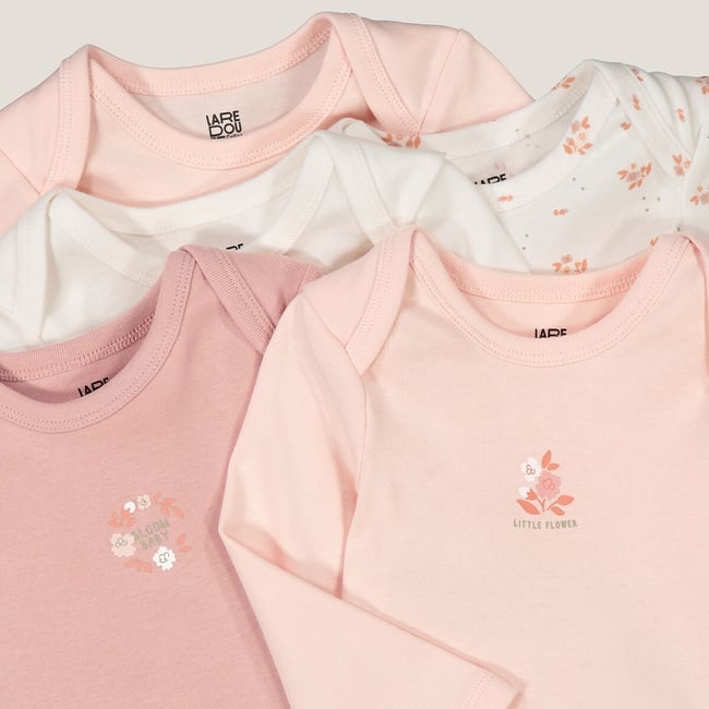 Lot de 5 bodies manches longues  rose + écru <span itemprop=