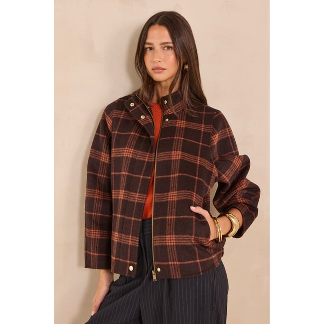 Blouson écossais en laine mélangée FELICITY bordeaux <span itemprop=