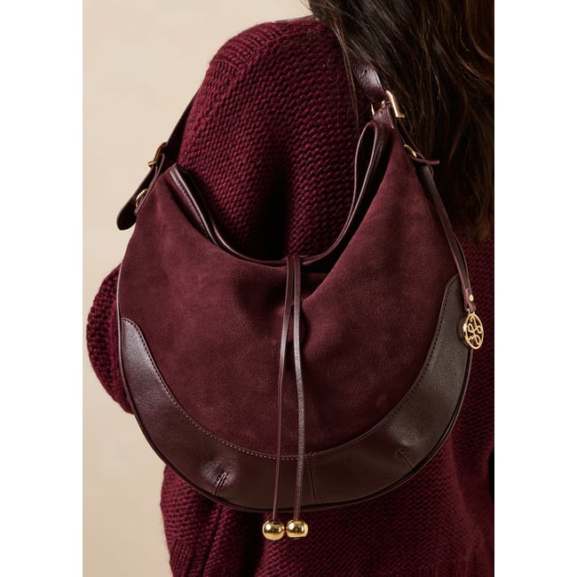 Sac hobo en cuir bordeaux <span itemprop=