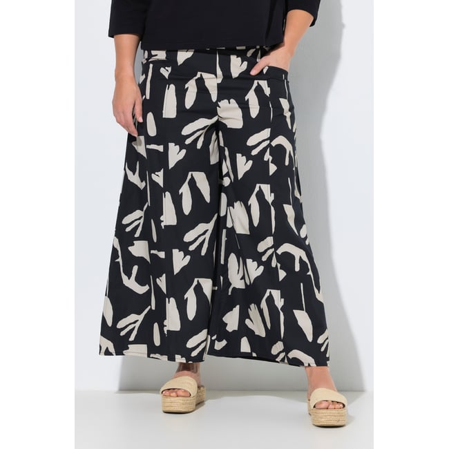 Jupe-culotte, fleurs, jambe large noir <span itemprop=