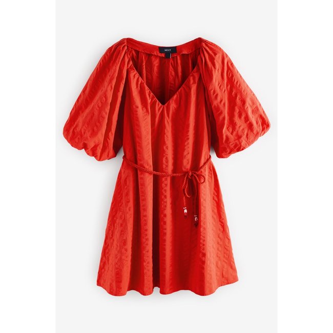 Robe courte à manches bouffantes rouge <span itemprop=