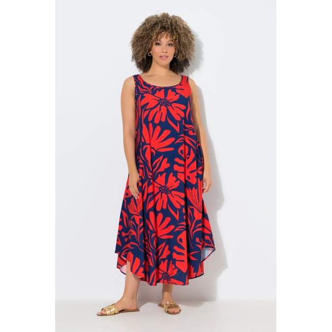 Robe midi sans manches, motif coraux bleu foncé <span itemprop=