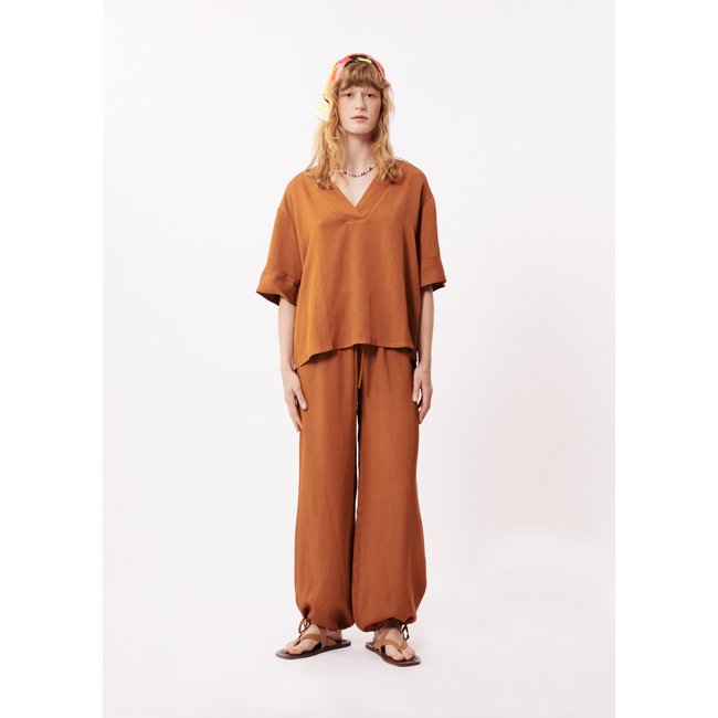 Blouses col V ASTRIG marron ocre <span itemprop=