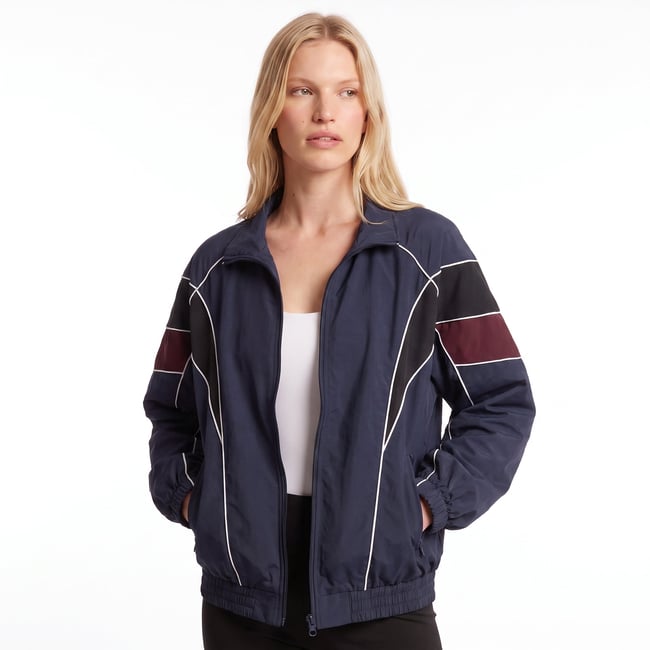 Blouson col montant, fermeture zippée et détails contrastés ISERINE bleu marine <span itemprop=