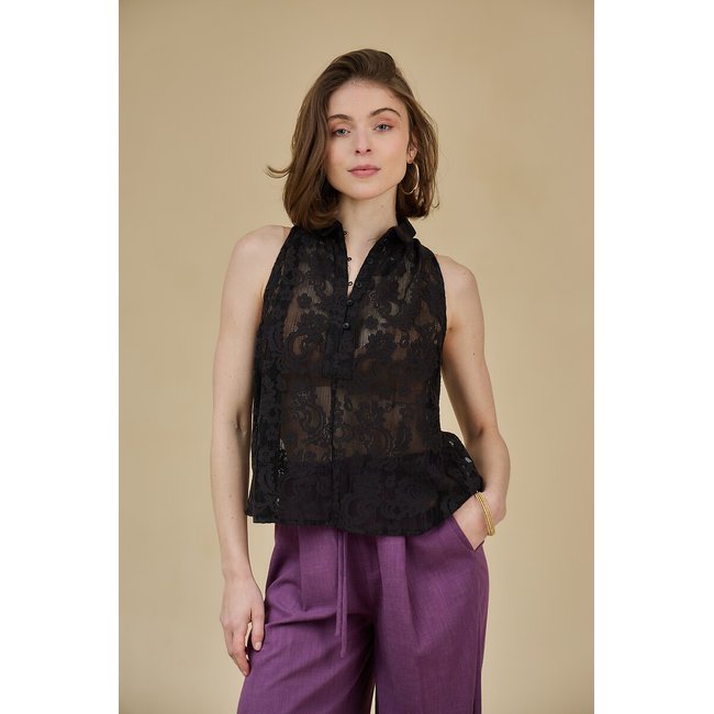 Camiseta de tirantes con botones y encaje negro <span itemprop=