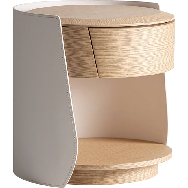 Table de chevet contemporaine en bois Couleur sable et blanc cassé <span itemprop=