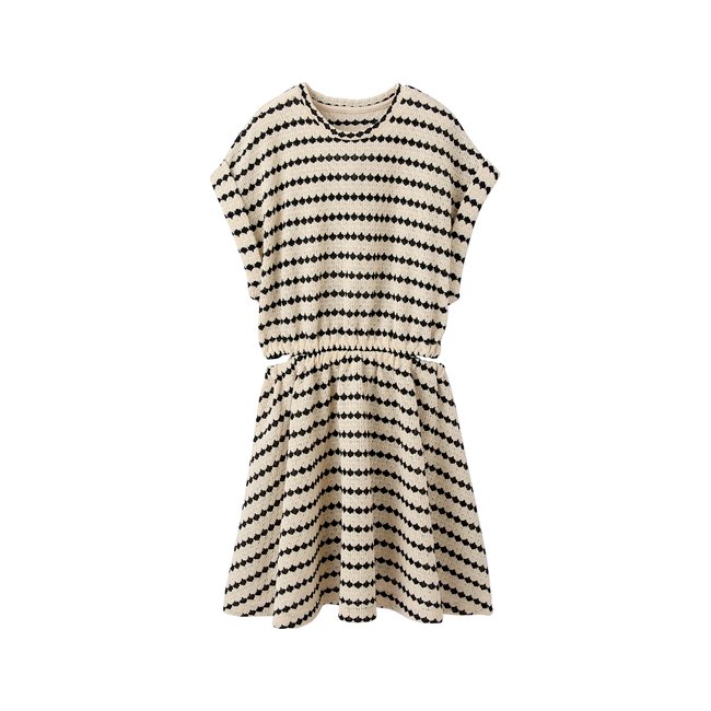 Robe maille fantaisie ajourée côtés rayé noir <span itemprop=