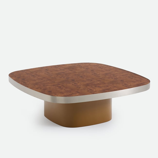Mesa de centro, tablero de chapa de olmo rizado, diámetro de 100 cm, PAULA bronce  <span itemprop=