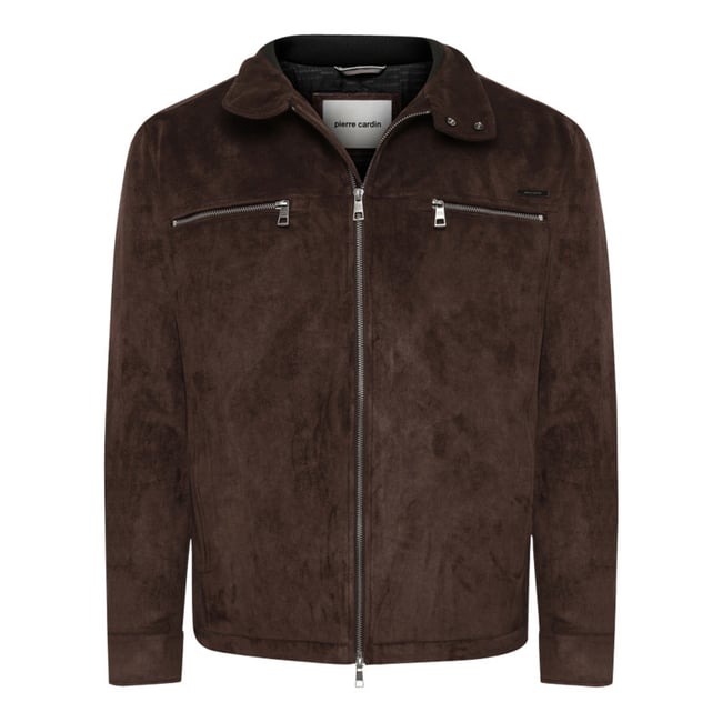 Blouson marron uni avec un col à revers et une fermeture zippée marron <span itemprop=