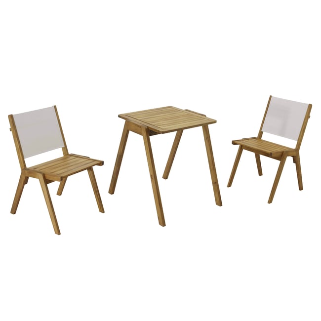 Table de jardin en bois d'eucalyptus FSC et 2 chaises, UZES blanc <span itemprop=