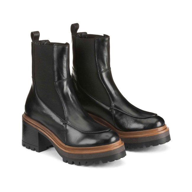 Stivali elasticizzati con tacco, pelle nero MJUS