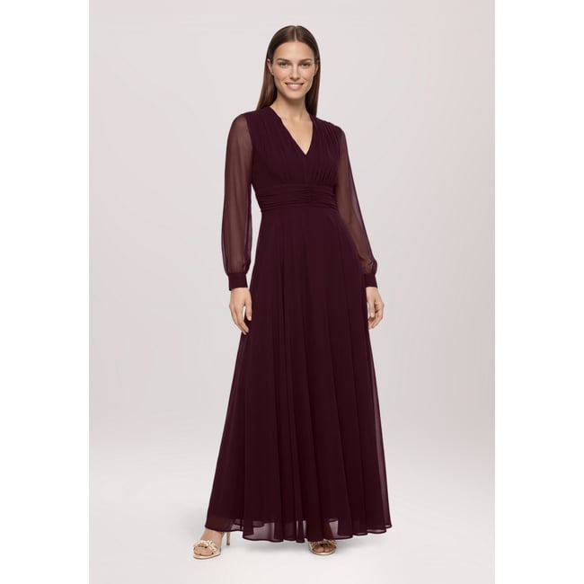 Robe de soirée à fronce strong aubergine <span itemprop=