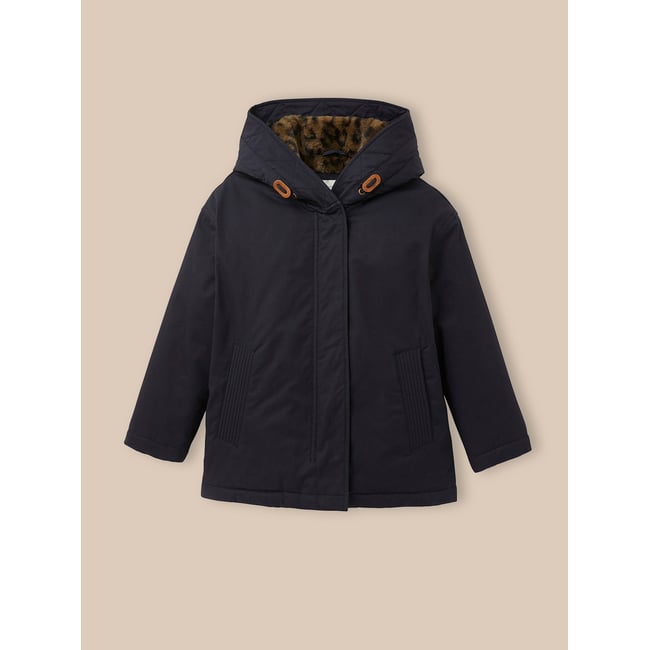 Parka courte  doublée léopard encre <span itemprop=