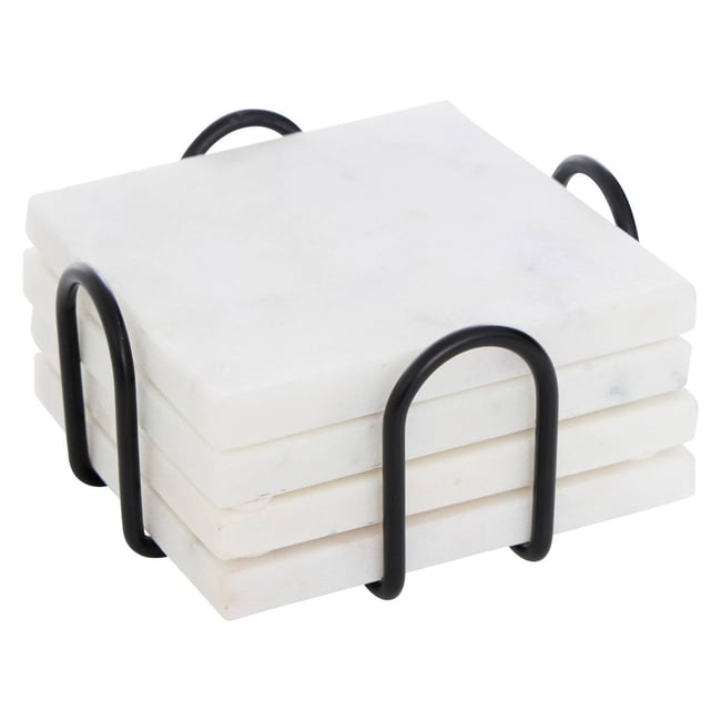 Lot de 4 dessous de verre MARBRE Couleur blanc <span itemprop=