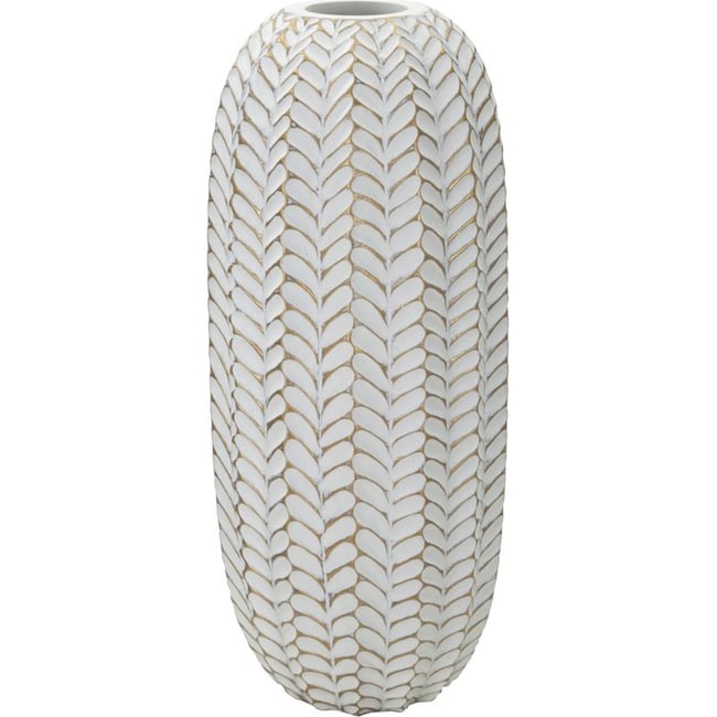 Vase sculpté relief feuille élégant MODERN Couleur blanc et doré <span itemprop=