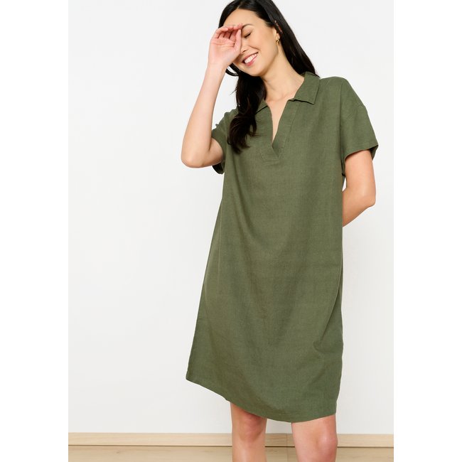Robe chemise en lin khaki <span itemprop=