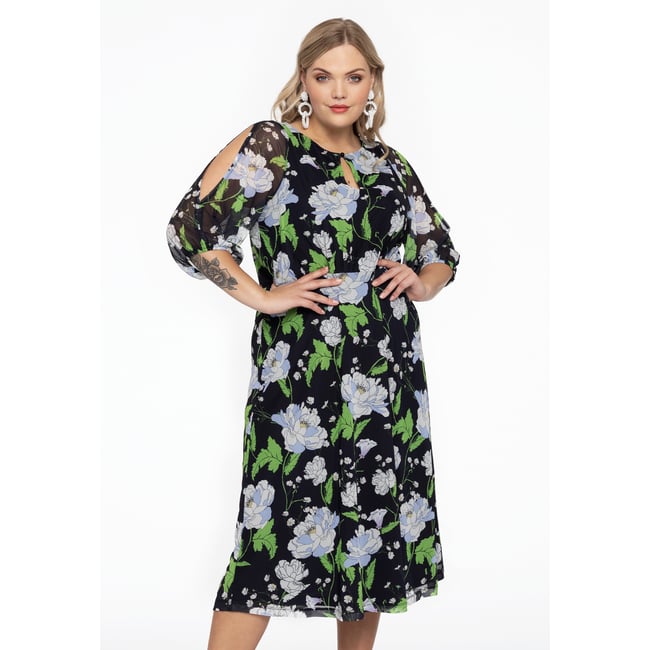 Robe Midi H&M Trend Imprimée Oiseaux Floraux Chinois - Blanc Et Bleu - Taille 14 - Neuf Avec étiquettes