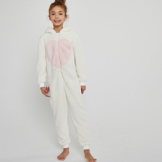 Pijama-macacão em polar suave, bordado gato cru <span itemprop=