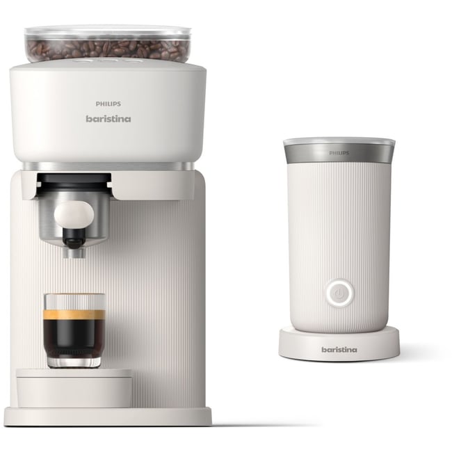 Machine à expresso Baristina BAR303/00 cafetière à grain Blanche + mousseur à Lait - PHILIPS