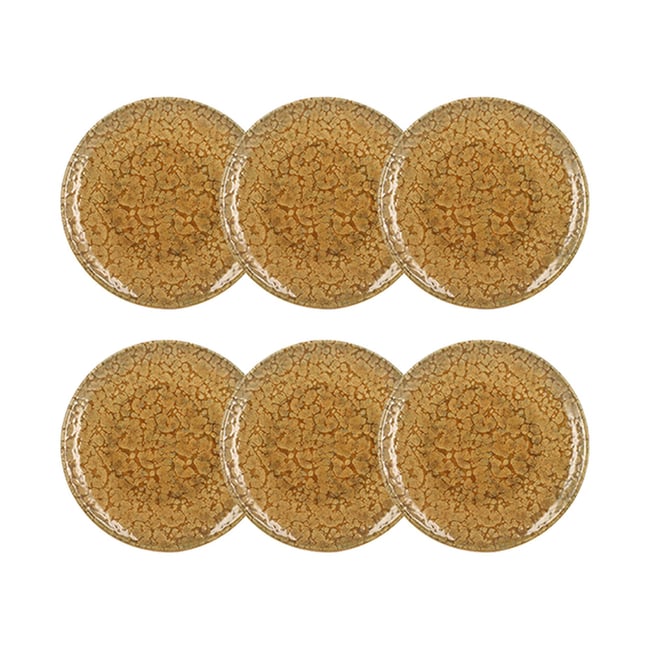 Lot de 6 assiettes à dessert 20cm en grès, NATURA Couleur jaune <span itemprop=