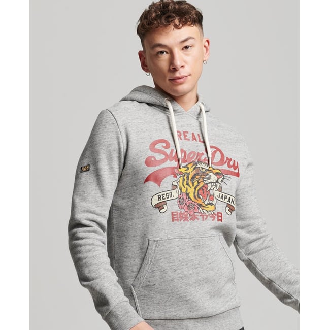 Sweat à capuche Vintage Logo Narrative gris athlétique chiné <span itemprop=
