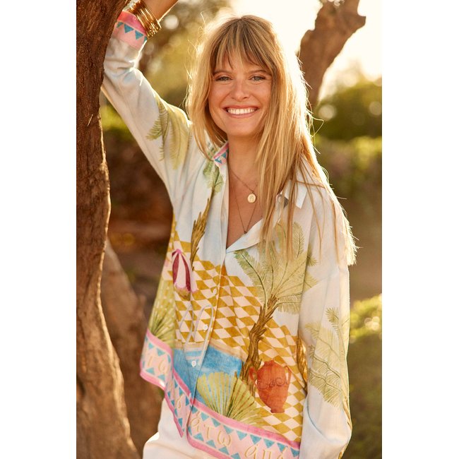 Chemisier manches longues col chemise imprimé graphique CHANIKA 20-paysage <span itemprop=