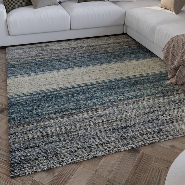 Tapis à rayures dégradées modernes ,  Hamptons TWENTYFOUR Couleur gris bleu, chiné <span itemprop=