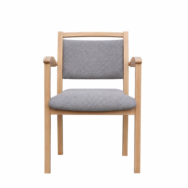 Chaise design en bois massif avec accoudoirs – Assise et dossier rembourrés gris <span itemprop=