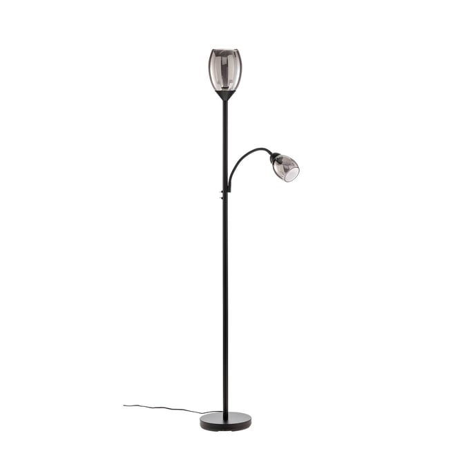 Lampadaire en métal moderne, Irmino Couleur noir mat, smoke <span itemprop=