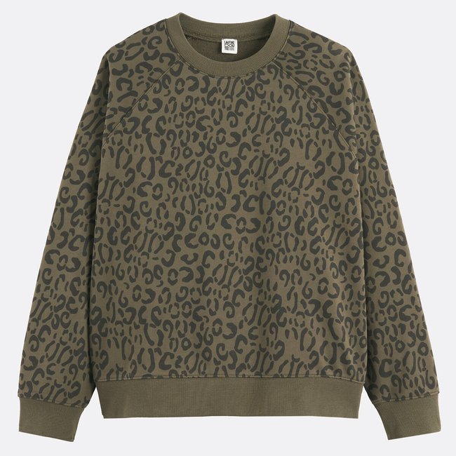 Sweat col rond imprimé léopard imprimé léopard/kaki <span itemprop=