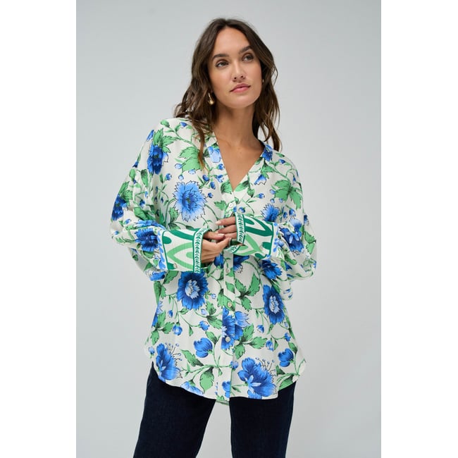CHEMISE OVERSIZE À MOTIF COLORÉ vert clair <span itemprop=
