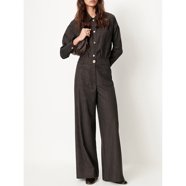Manhatti Fine Striped Wide Leg Trousers, brown, SESSUN