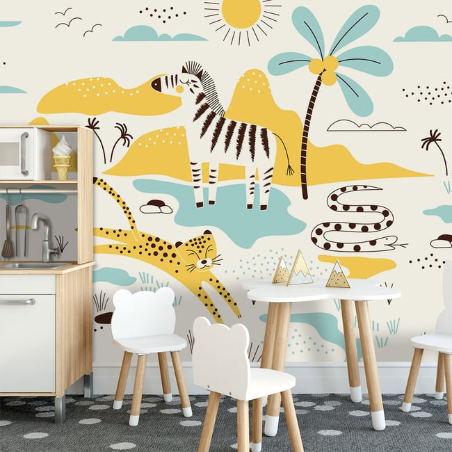 Papier peint enfant zou le zebre Couleur intissé <span itemprop=