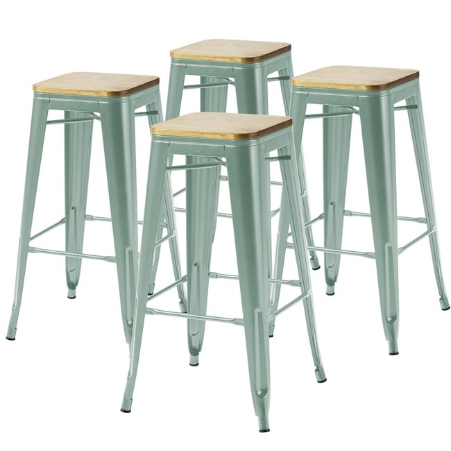 Lot De 4 Tabourets De Bar Empilables En Métal Noir - Hauteur 76 Cm - Assise 30x30 Cm - Pour Cuisine, Salon, Terrasse