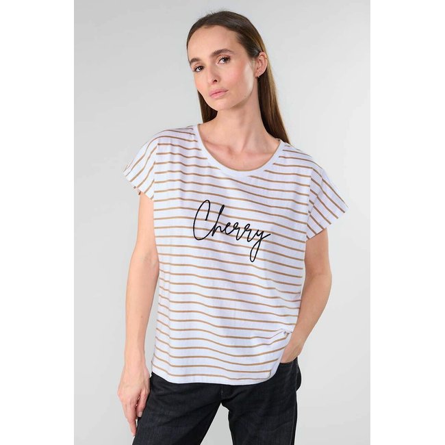 Camiseta de rayas, bordado delante arena <span itemprop=