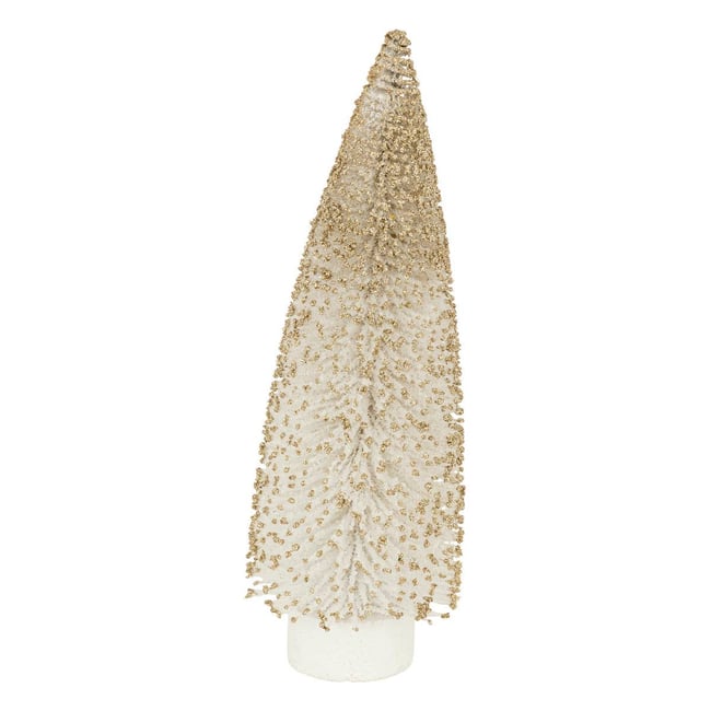 Décoration sapin blanc et or H30cm 10 LED blanc chaud à piles Couleur blanc <span itemprop=