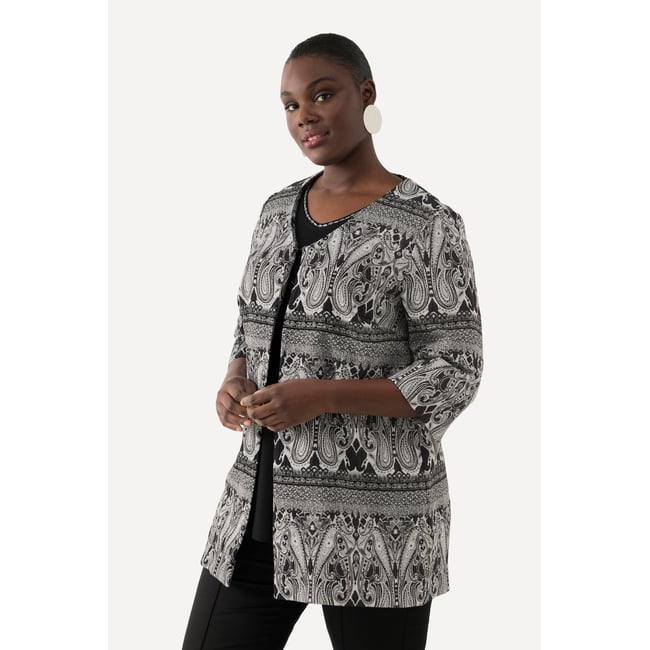 Veste motif cachemire à encolure en V et noir <span itemprop=