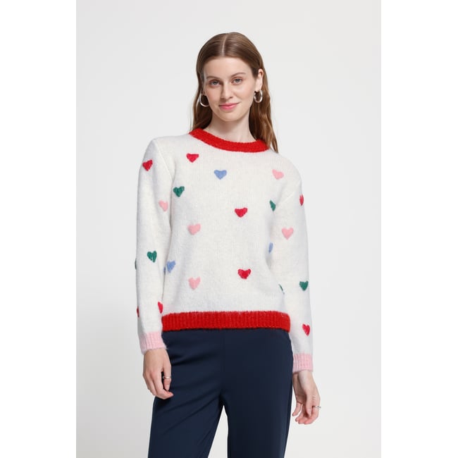 Á manches longues blanc cloud dancer w hearts <span itemprop=