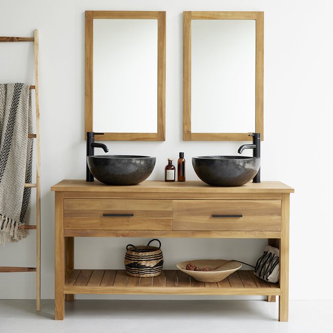 Meuble de salle de bain en teck massif 135 cm  MARLI Couleur naturel <span itemprop=