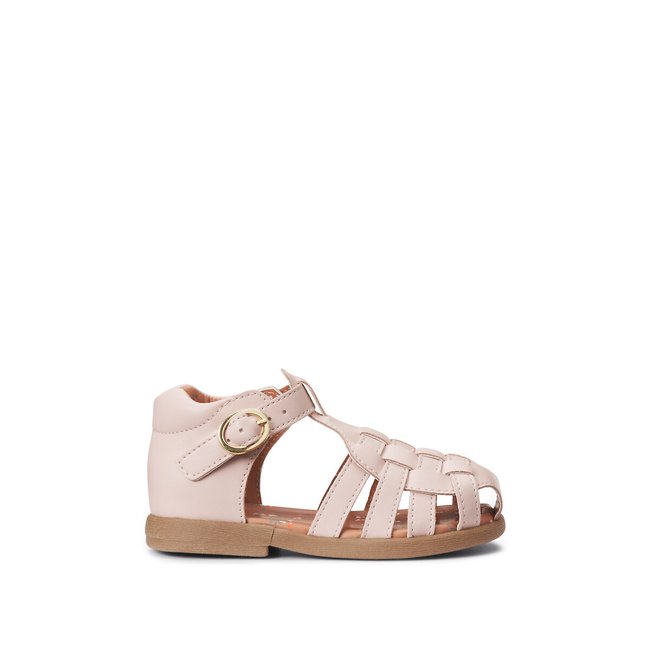 Kids Floral Detail Sandals with Strap and Buckle, pink, LA REDOUTE COLLECTIONS