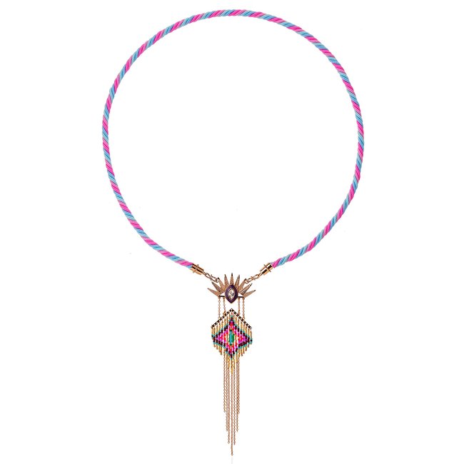 Collier en cordon avec pendentif et perles COLOMBO multicolore <span itemprop=