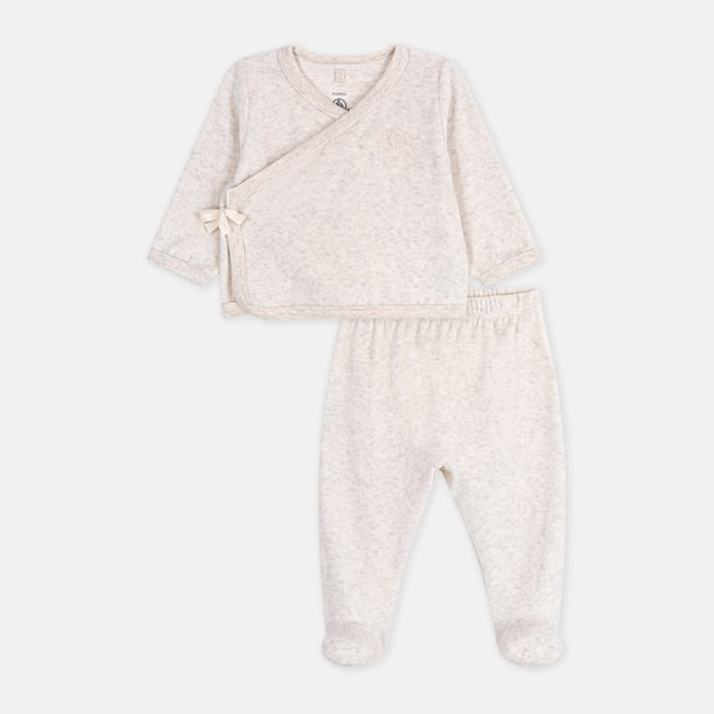 Completo in felpa a tinta unita, ricamo sul petto beige PETIT BATEAU