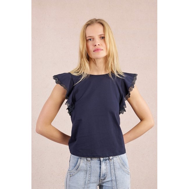 T-shirt manches courtes, col rond bleu marine <span itemprop=